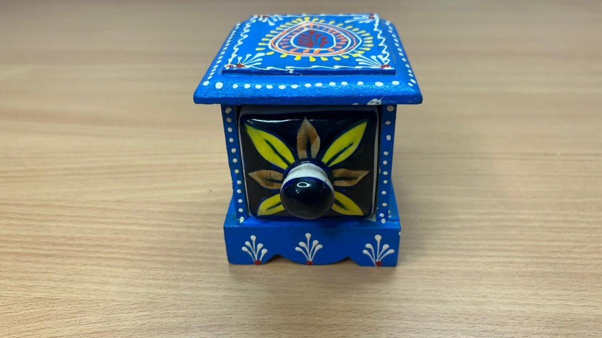 Single Drawer Painted Wood and Ceramic Mini Chest