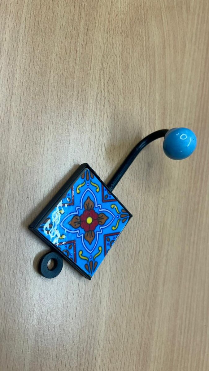 Wall Hook with Square Ceramic Tile · Turquoise Knob