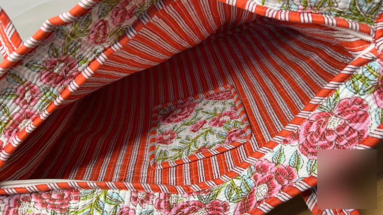 Jaipuri Block Print Tote · Rose Stripe