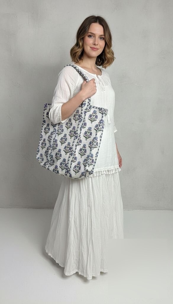 Jaipuri Block Print Tote · Blue Butta