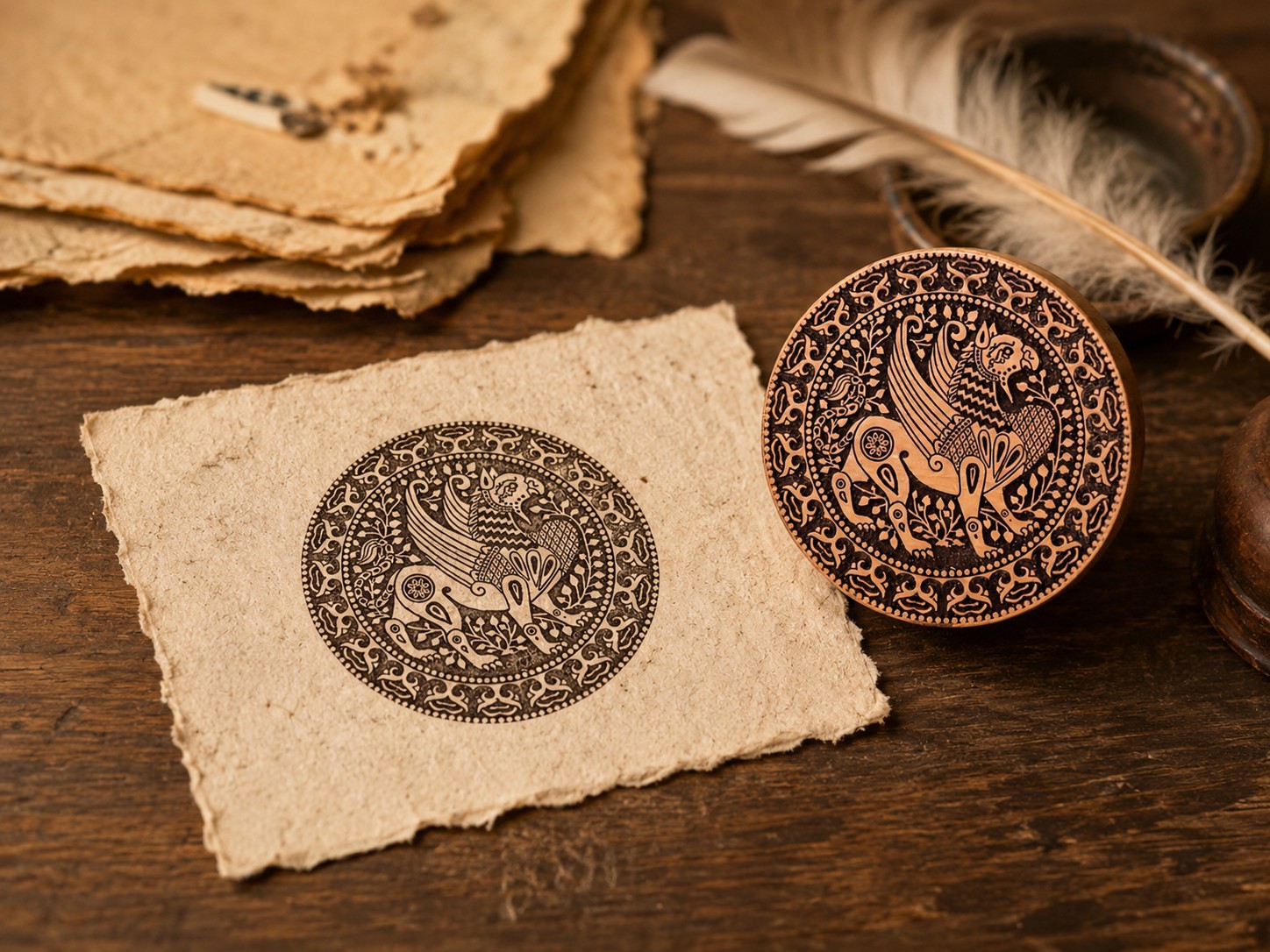 Persian Griffin Medallion Block