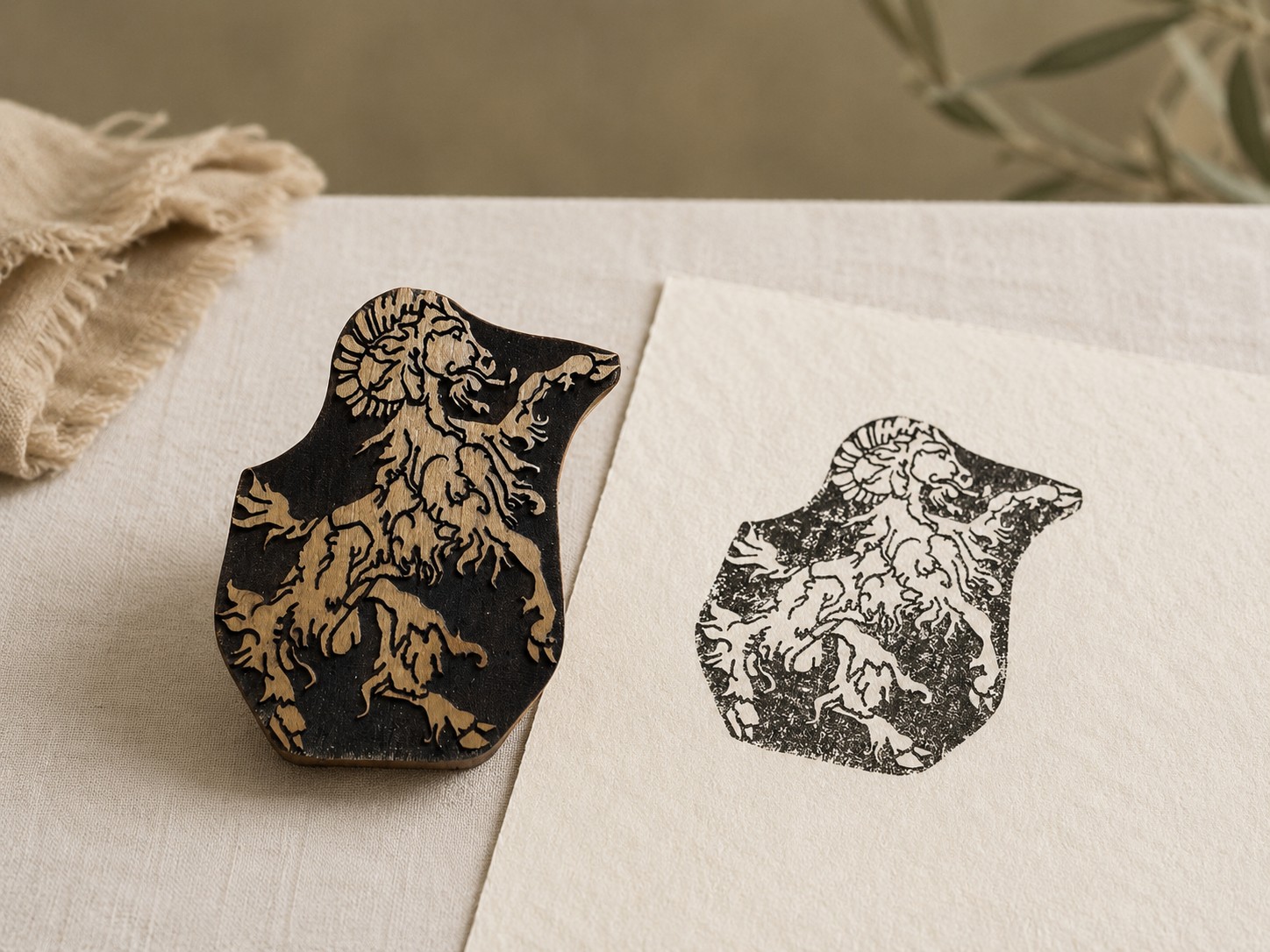 Heraldic Rampant Lion Block