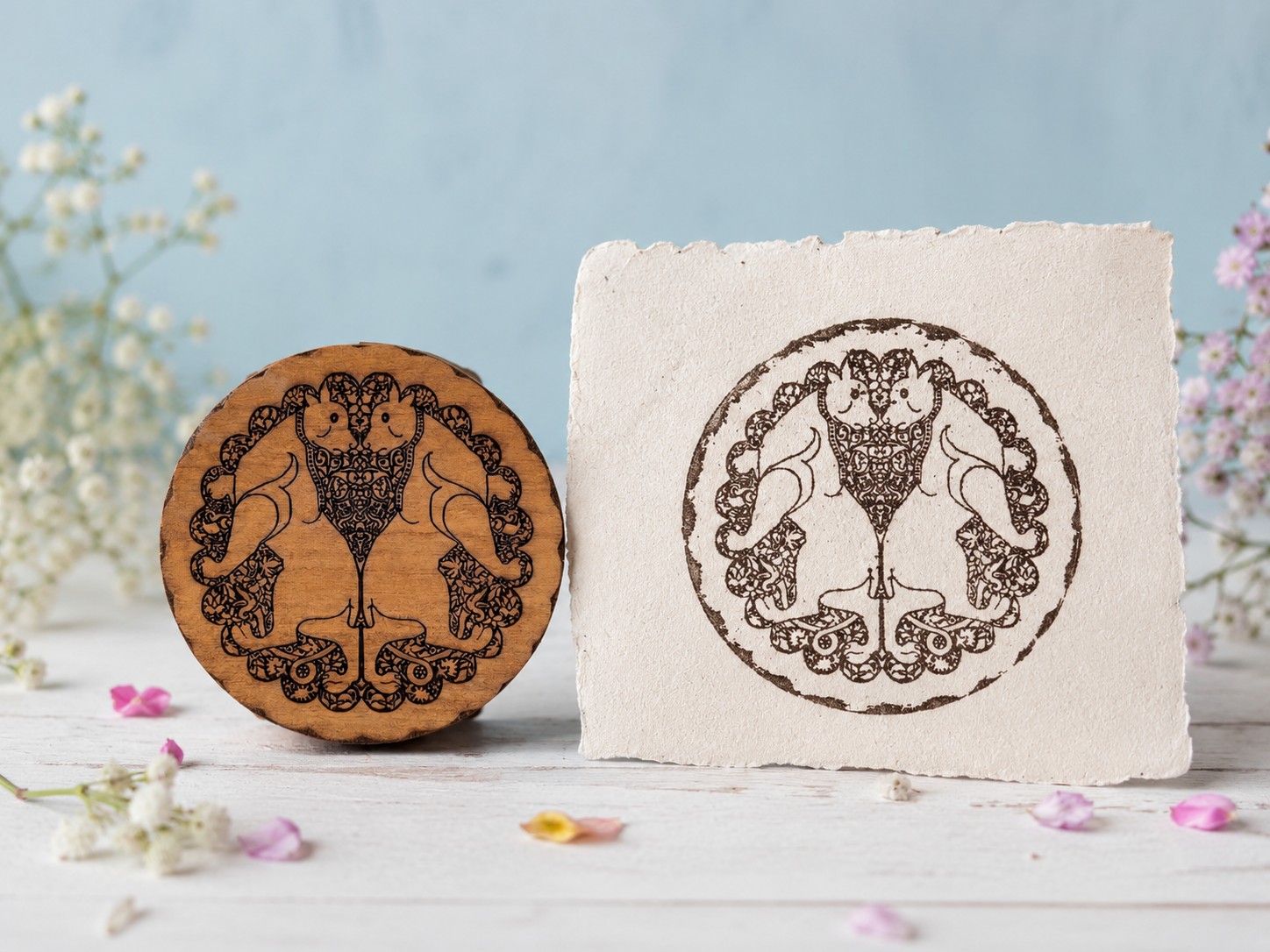 Twin Peacocks Mandala Block