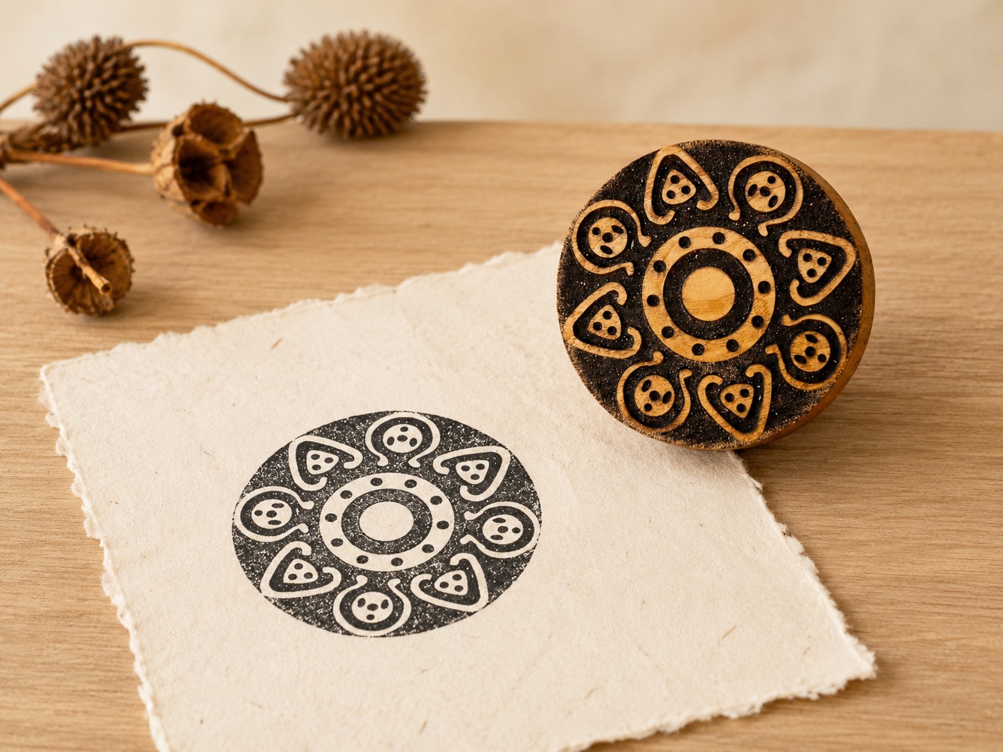 Folk Sun Mandala Block