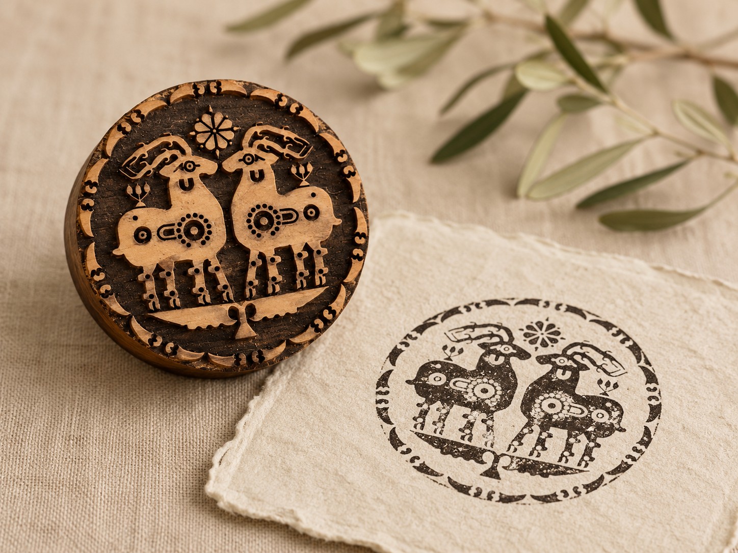 Twin Deer Medallion Block