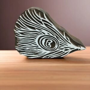 Peacock Feather, hand carved Indian wood printing block; textile stamp.