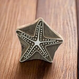 Indian Wooden Printing Block – Large Starfish, hand carved Indian wood printing block; textile stamp.