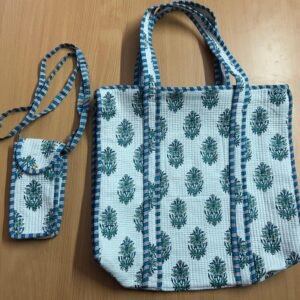 Jaipur Teal Buta – Large Handcrafted Tote Combo