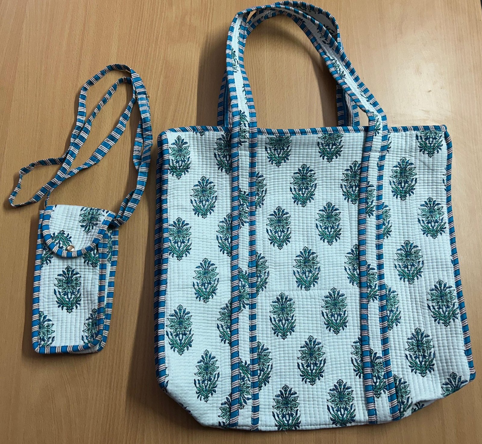 Jaipur Teal Buta – Large Handcrafted Tote Combo